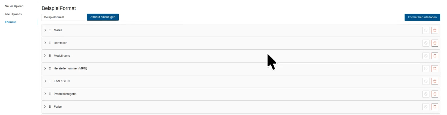 Neues Format mit den importierten Attributen als aufklappbare Liste.